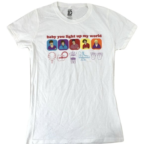 One Direction 1D Junior's Line Drawing  Baby You Light Up My World Shirt New - Picture 1 of 2